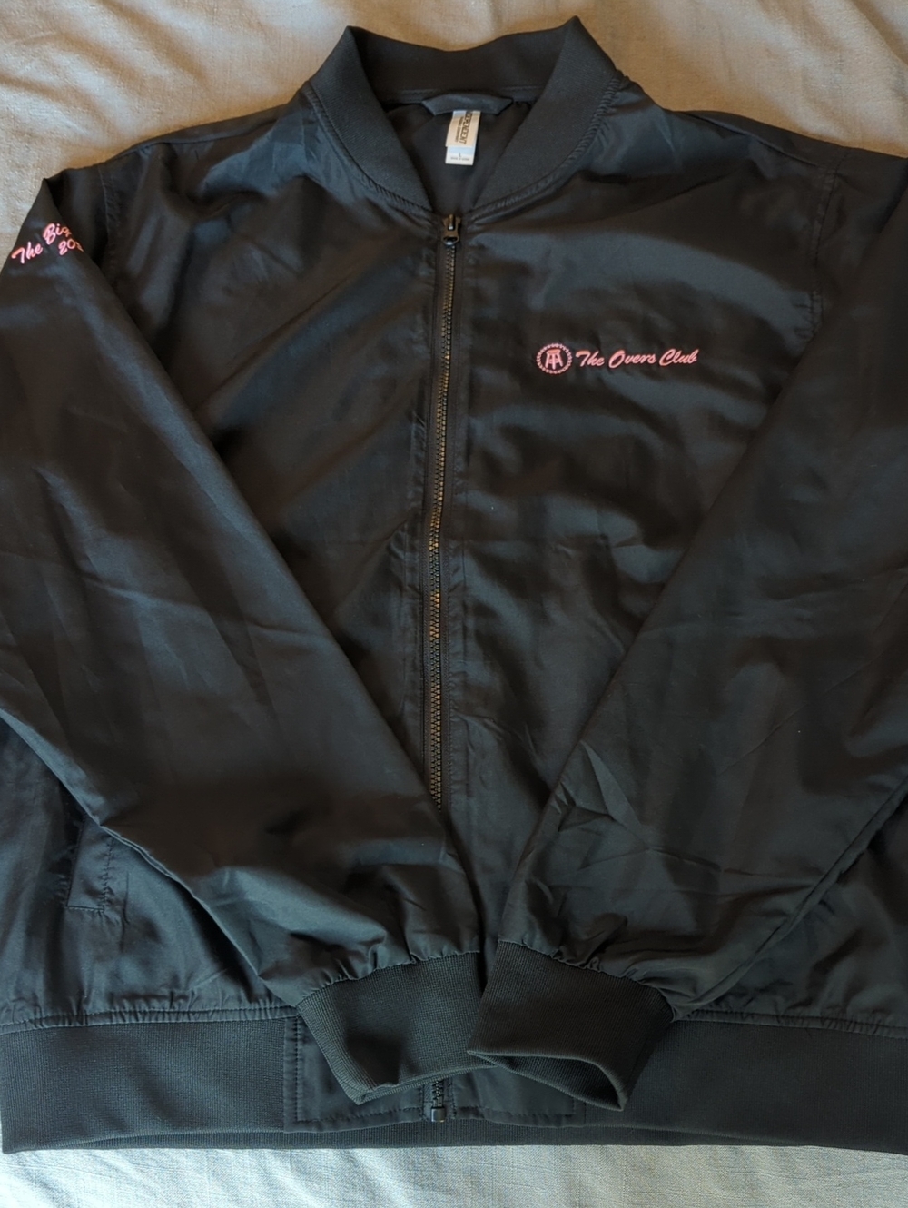 Barstool Sports Black Bomber Jacket with Pink 'The Over Club' Embroidery